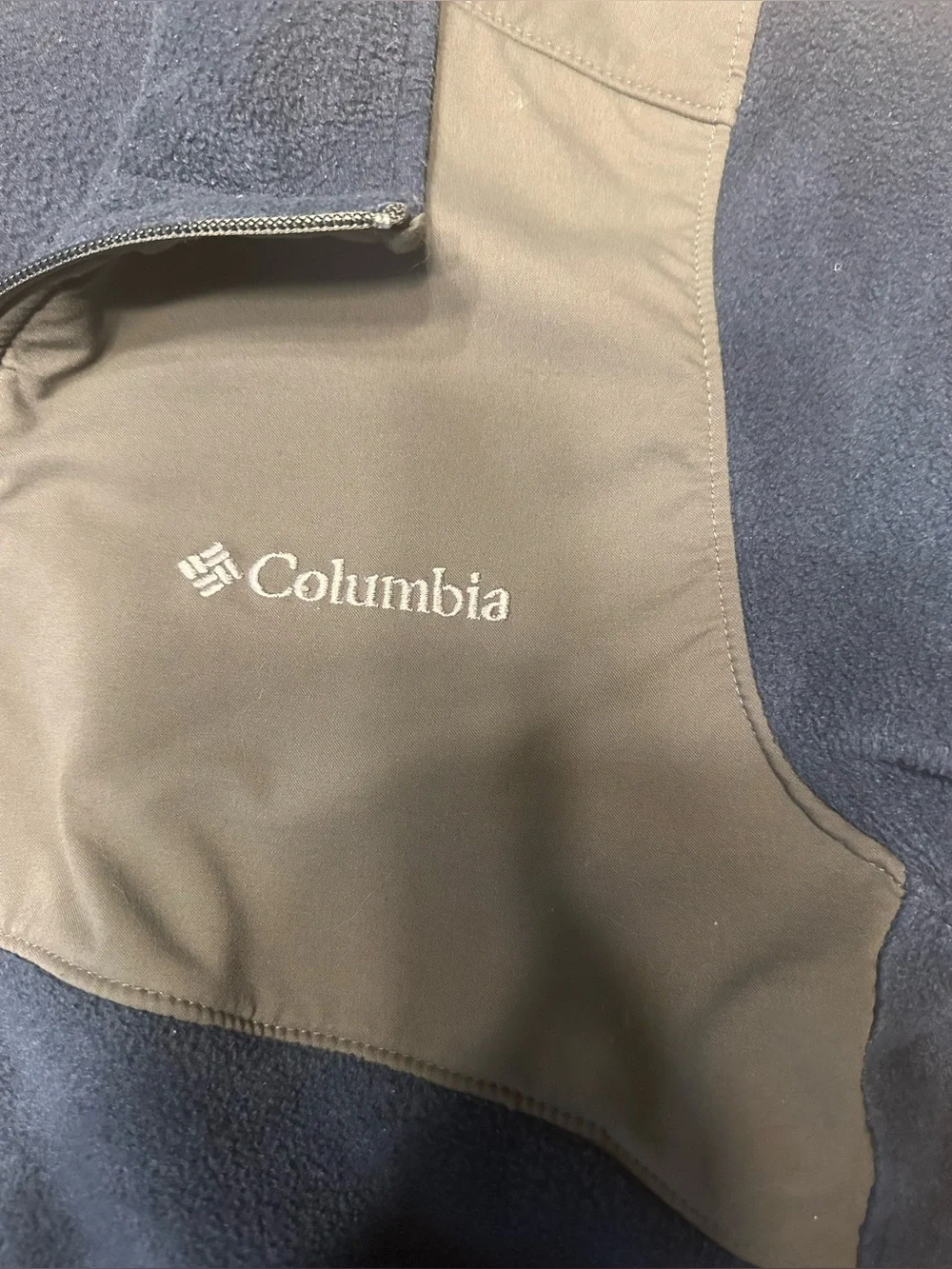 Columbia Mens Fleece Jacket Full Zip Colorblock Small Blue Gray Stand Collar Zip